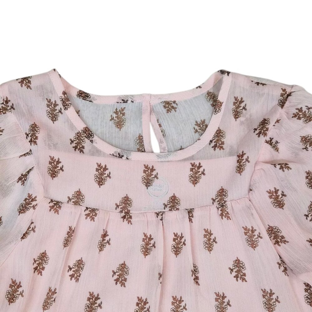 Wonder Nation Girls Chiffon Peasant Dress Size L 10-12 Elbow Length Sleeve Pink - Picture 3 of 10